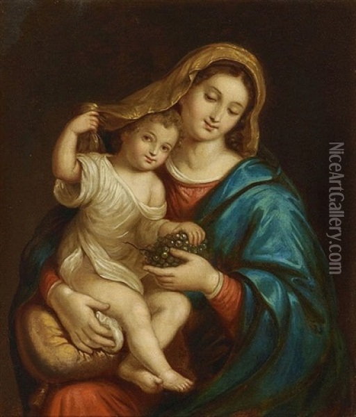 Maria Mit Dem Kind, Trauben Haltend Oil Painting - Francesco Alberi