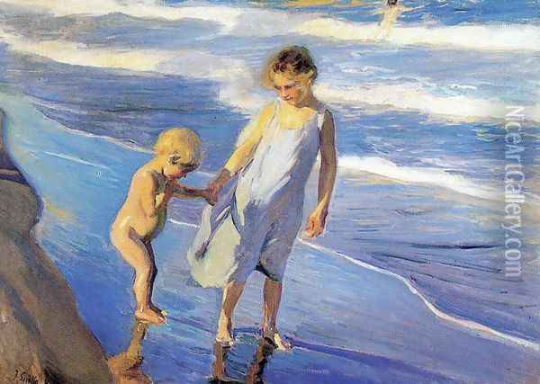 Valencia, two children on a beach Oil Painting - Joaquin Sorolla Y Bastida