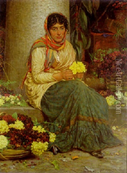 The Flower Seller Oil Painting - William John Hennessy