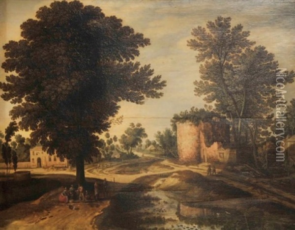 Paysage Pres Du Ruisseau A L'entree Du Village Oil Painting - Willem van Nieulandt the Younger