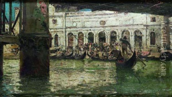 Venise, Gondoliers Oil Painting - Daniel Hernandez Morillo