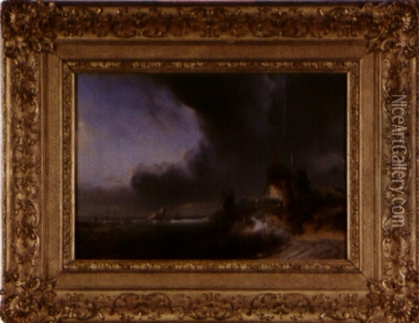 Moulins En Bord De Mer Oil Painting - Louis-Gabriel-Eugene Isabey