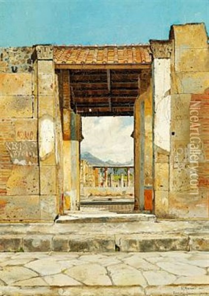 View Of Casa Del Fauno (house Of The Faun) In Pompei Oil Painting - Josef Theodor Hansen