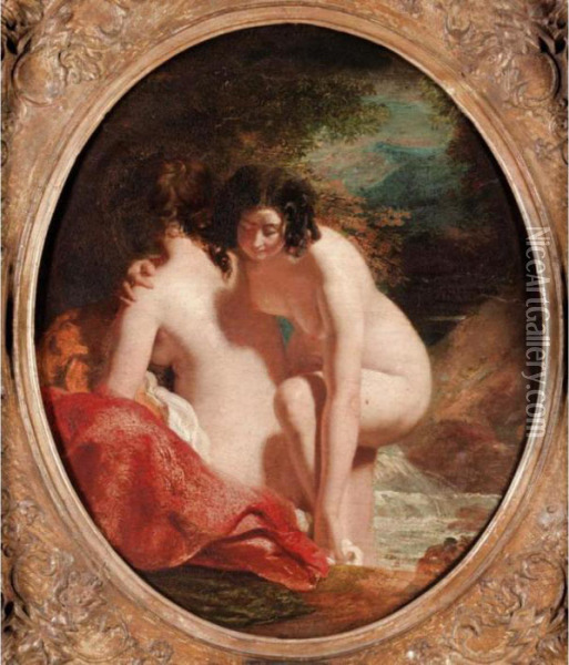 Two Girls Bathing Oil Painting - William Etty