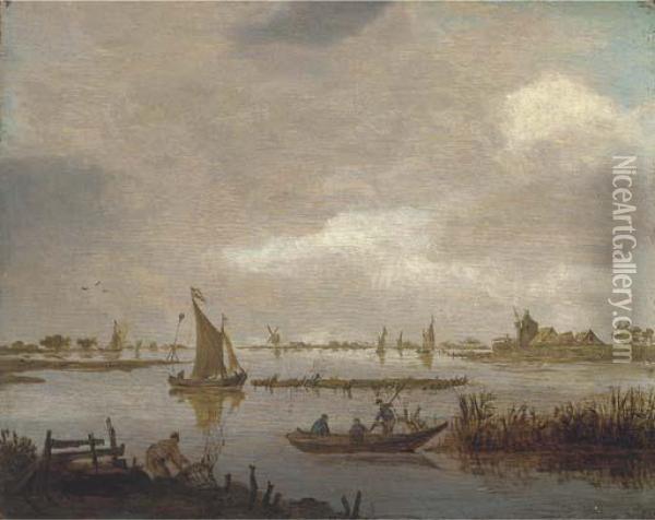 A River Landscape With Fishermen Oil Painting - Jan van Goyen
