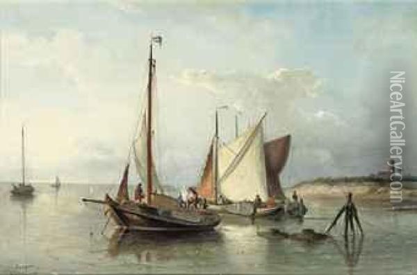 Sailing Vessels In Calm Waters Oil Painting - Nicolaas Riegen