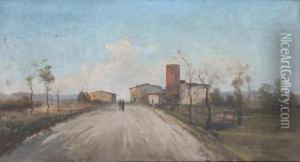 Viale Di Campagna Con Covoni E Figure Oil Painting - Lewis Henry Meakin
