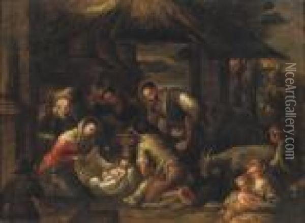 The Adoration Of The Shepherds Oil Painting - Jacopo Bassano (Jacopo da Ponte)