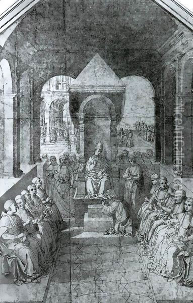 Homage to Pope Eugenius IV in the Name of Emperor Frederick III Oil Painting - Bernardino di Betto (Pinturicchio)