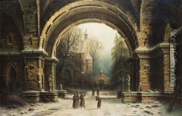 Winter Im Klosterhof Oil Painting - Albert Bredow