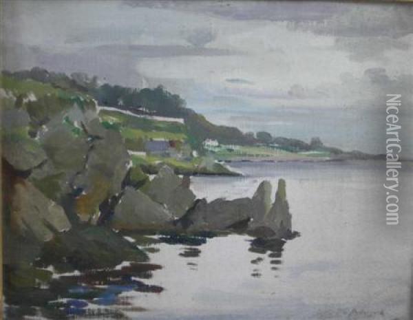 Rocky Coastal Scene, Possibly Gareloch Oil Painting - William S Anderson