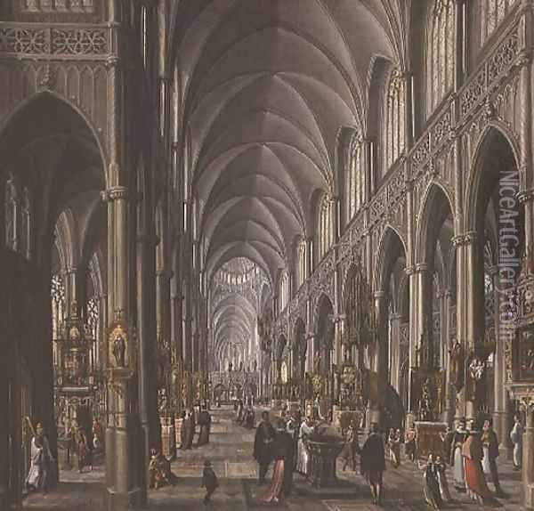 Interior of a Gothic Church, 1596-97 Oil Painting - Paul Vredeman de Vries