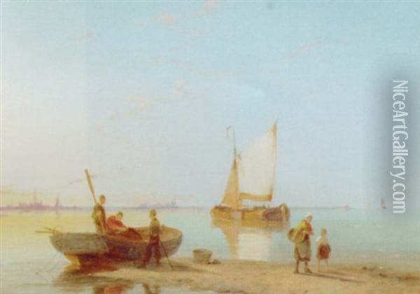 Fishing Boats On The Maas Oil Painting - Pieter Cornelis Dommershuijzen