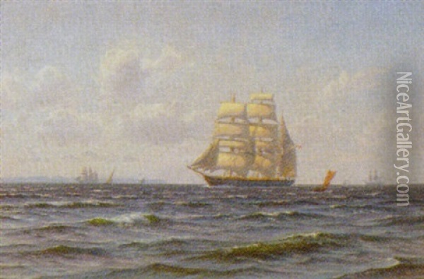 Marine Med Sejlskibe Pa Sundet Oil Painting - Vilhelm Karl Ferdinand Arnesen