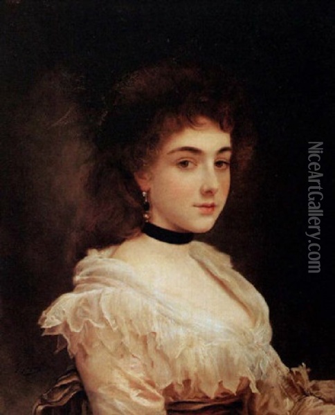 Woman With A Velvet Collar Oil Painting - Gustave Jean Jacquet