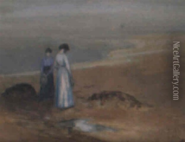 Figures On The Beach Oil Painting - George Russell