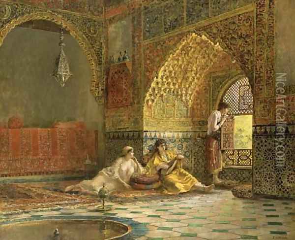 Interior of La Torre des Infantas, illustrating the legend of the three Moorish princesses, in Washington Irving's 'The Alhambra' Oil Painting - Edwin Lord Weeks