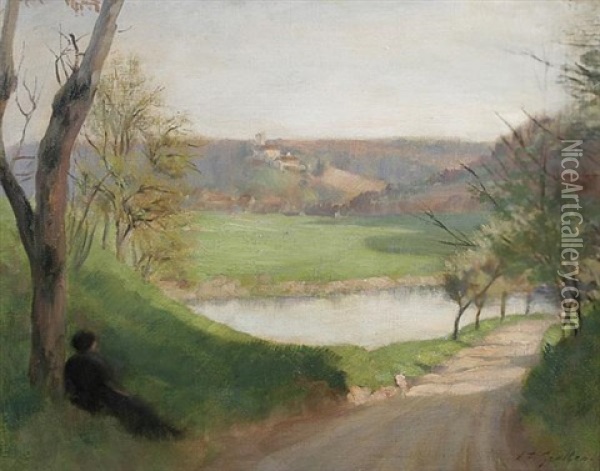 Mai Im Neckartal Oil Painting - Ferdinand Karl Grether