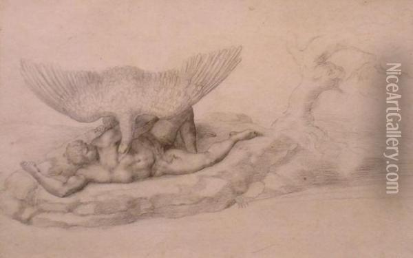 The Giant Tityus Having His Liver Eaten By A Vulture Oil Painting - Michelangelo
