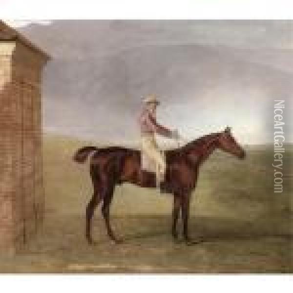 Mr Henry Vansittart's Chestnut Colt 
Burleigh
 With Sam Chifney Up, By The Rubbing-down House At Newmarket Oil Painting - Benjamin Marshall