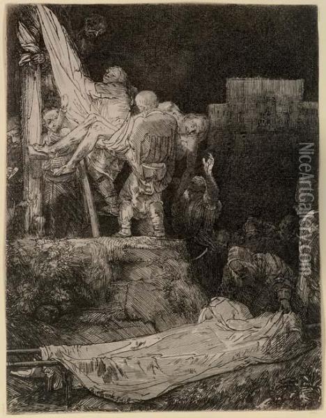 Descent From The Cross By Torchlight Oil Painting - Rembrandt Van Rijn