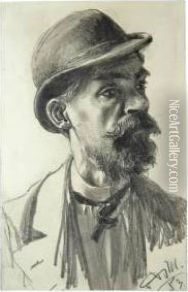 Mann Mit Hut Oil Painting - Adolph von Menzel
