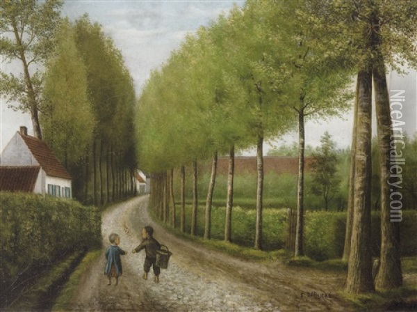 Two Children, Molendreef Deurle Oil Painting - Serafien de Rycke