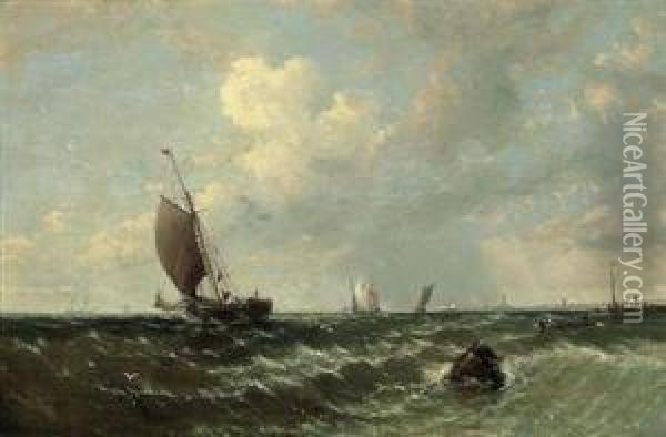 A Blustery Day At The Mouth Of The Estuary Oil Painting - James Edwin Meadows