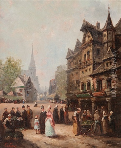 Markt In Einem Kleinen Stadtchen Oil Painting - Guillaume Francois Colson