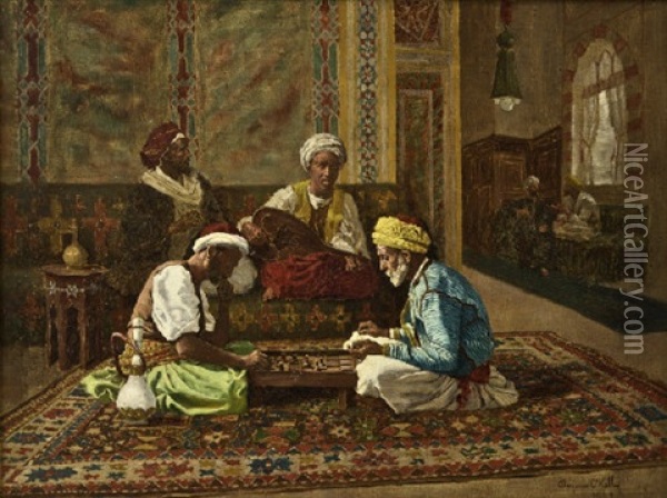 A Game Of Draughts Oil Painting - Aloysius C. O'Kelly