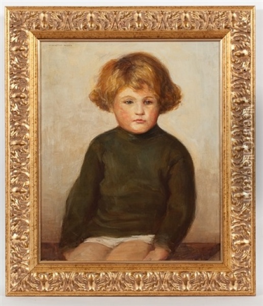 Portrait Of A Young Girl In Green Oil Painting - Harrington Mann