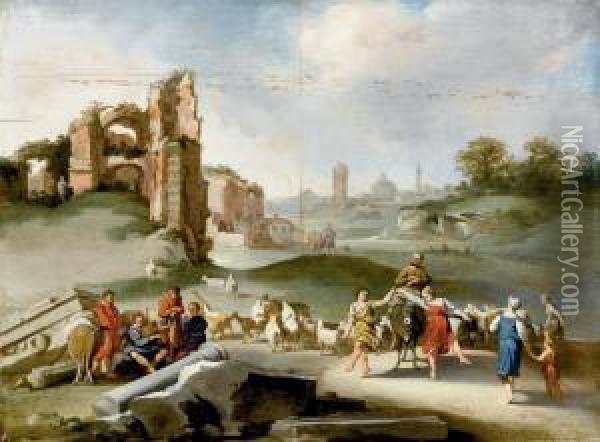 Paesaggio Con Rovine E Figure Oil Painting - Bartholomeus Breenbergh