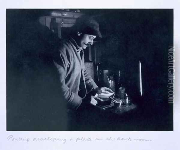 Ponting developing a plate in the dark room, from Scotts Last Expedition Oil Painting - Herbert Ponting