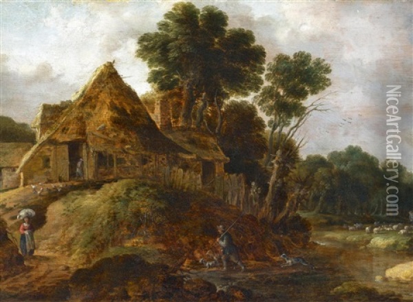 Hollandisches Bauerngehoft Am Waldrand Oil Painting - Gillis (Egidius I) Peeters