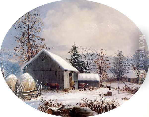 Farmyard in Winter Oil Painting - George Henry Durrie