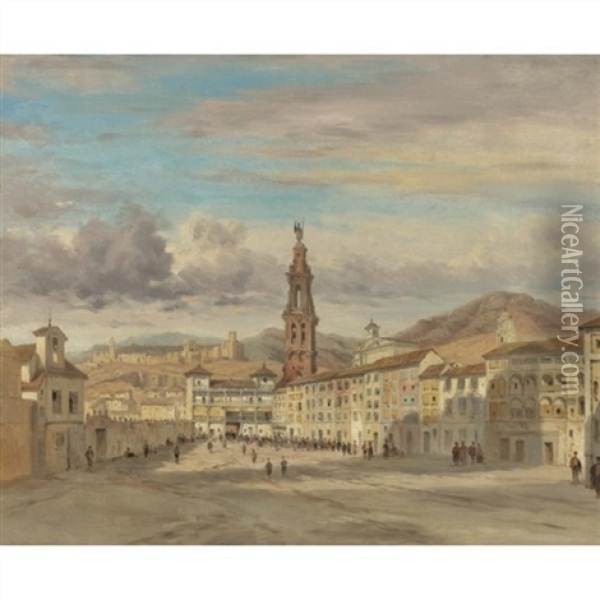 Plaza De San Francisco In Antequera Oil Painting - Adrien Dauzats