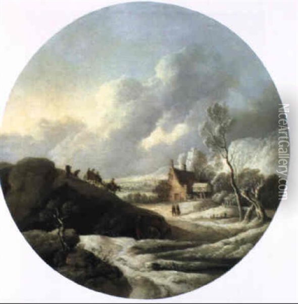 Winterlandschaft Mit Muhle Und Personen Oil Painting - Dorothea Maria Wagner