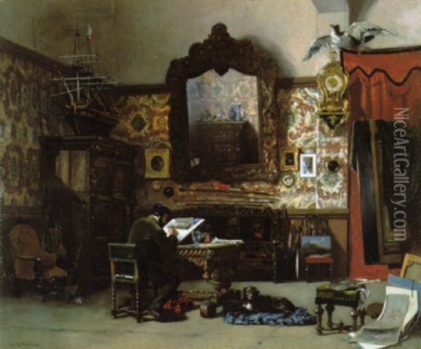 De Kunstenaar In Zijn Atelier Oil Painting - Jean Baptiste van Moer