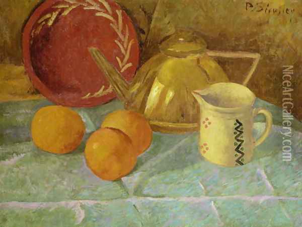 Still Life with Fruit and a Pitcher or Synchronization in Yellow, 1913 Oil Painting - Paul Serusier