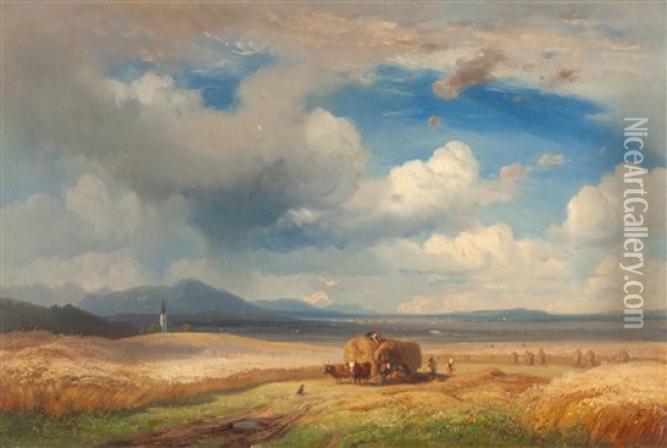 Heuernte Im Voralpenland Oil Painting - Eduard Schleich the Elder