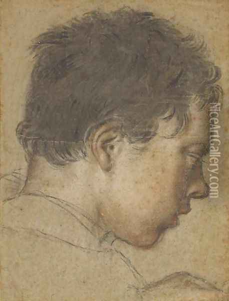 The head of a boy in profile looking down to the right Oil Painting - Venetian School