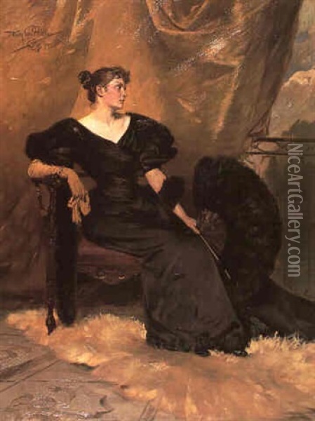 A Woman In A Black Dress Oil Painting - Hermann Emil Pohle the Younger