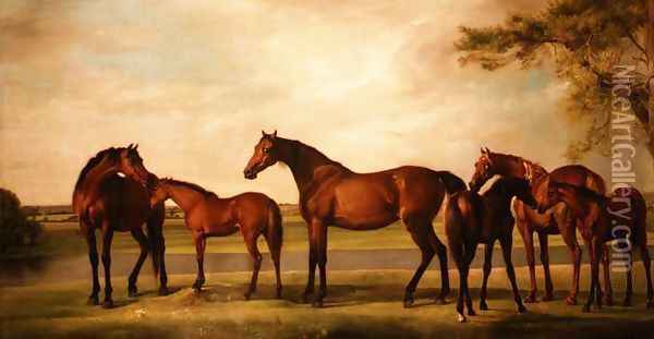 Mares and Foals Disturbed by an Approaching Storm, 1764-66 Oil Painting - George Stubbs