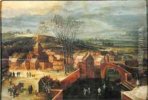 Landscape with Skaters Oil Painting - J. & Momper, J.de Brueghel