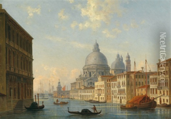 Kanal In Venedig - Blick Auf Santa Maria Della Salute Oil Painting - H. Schwan