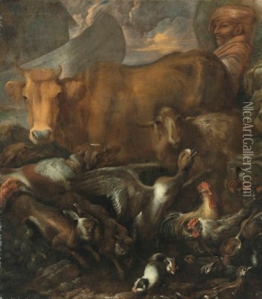 Animals Entering Noah's Ark Oil Painting - Giovanni Francesco Castiglione