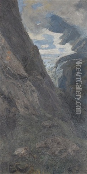 Landschaftspartie Mit Gletscher Und Schroffen Felsen Oil Painting - Emil Cardinaux