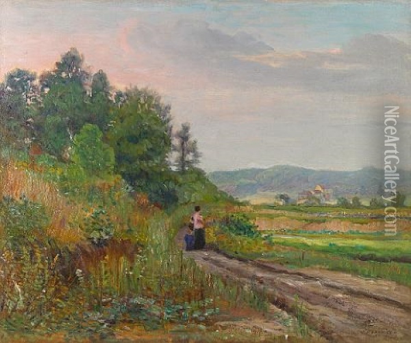 Edna And Eugene Out For A Stroll Oil Painting - Joseph Kleitsch