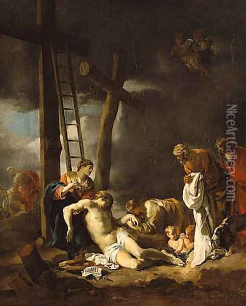 The Deposition from the Cross 1640-43 Oil Painting - Sebastien Bourdon