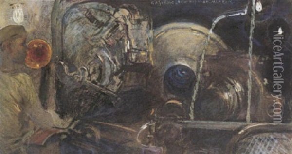 Sala Macchine Oil Painting - Giulio Aristide Sartorio